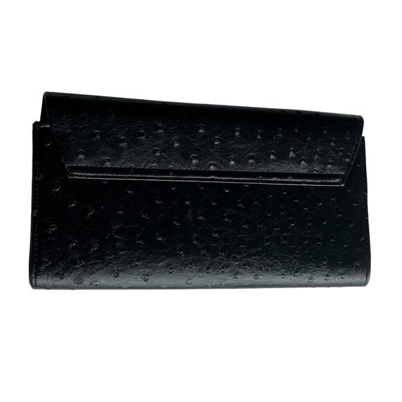 Ostrich Flap Envelope Bag Black Textured Vegan Leather Chain Strap Multiway - Picture 15 of 16